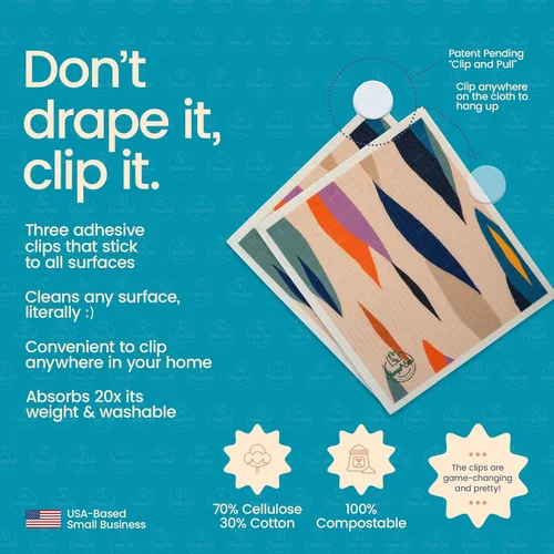 Vista 7 de Harps&Seb Paños de cocina suecos para paños de cocina - Paquete de 6, Toallas de papel reutilizables con clips, Súper absorbentes, lavables