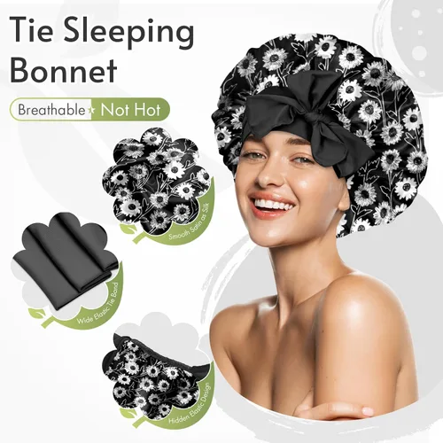 Vista 12 de BONNET QUEEN Silk Bonnet for Sleeping Women Satin Bonnet Hair Bonnet Night Sleep Cap for Curly Hair with Tie Band