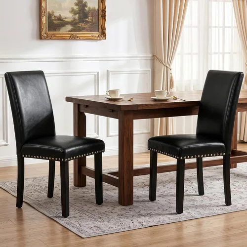 LSSBOUGHT Sillas de comedor tapizadas con patas de madera maciza (negro