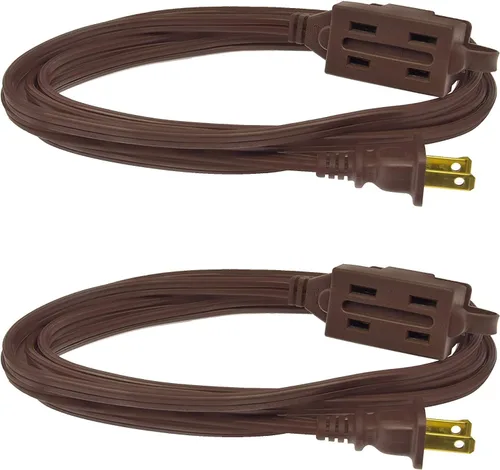 Clear Power DCIC-00352P-DC - Paquete de 2 cables de extensión para interiores de 6 pies y 3 tomas, 16/2 SPT-2, marrón, enchufe polarizado de 2
