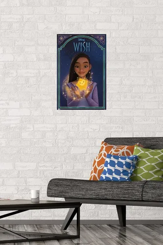 Vista 3 de Trends International Disney Wish - Póster de pared de Asha & Star, 22.4 pulgadas de largo x 14.7 pulgadas, versión enmarcada en madera de granero
