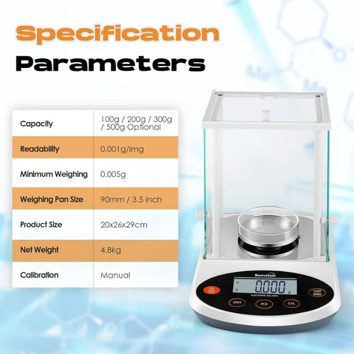 Vista 4 de Bonvoisin Balanza analítica de 300 gx1 mg báscula de laboratorio de precisión báscula electrónica digital, escala analítica de laboratorio de 1 mg