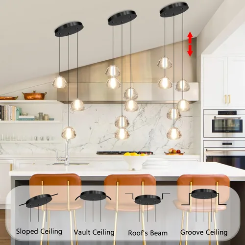 Vista 4 de Lámpara colgante moderna de cristal para isla de cocina, comedor, dormitorio, pasillo, color negro