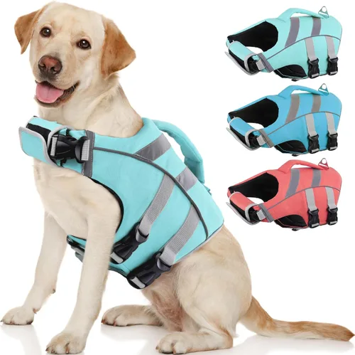 Vista 27 de Kuoser Chaleco salvavidas para perros con rayas reflectantes, chaleco ajustable de alta visibilidad, salvavidas Ripstop, preservador de mascotas