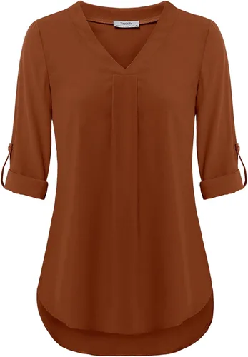 Vista 2 de Youtalia Blusa casual para mujer, con cuello en V y mangas de 34 con puños, camiseta estampada y de gasa