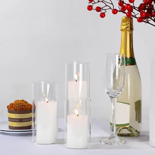 Vista 8 de Shihanee 36 Piezas Velas de Pilar y Jarrones Cilíndricos de Vidrio Soportes Cilíndricos Altos para Velas de Pilar Centros de Mesa de Boda, Total 18