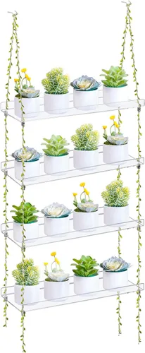 Vista 9 de Sumerflos Cajas de ventana de acrílico de 3 niveles para ventanas, estantes de plantas de ventana colgantes de acrílico, ventanas interiores