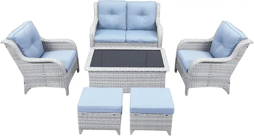 Vista 107 de Belord Mesa auxiliar pequeña para exteriores, mesa de mimbre de vidrio templado, mesa de centro impermeable para patio, mesa auxiliar de ratán