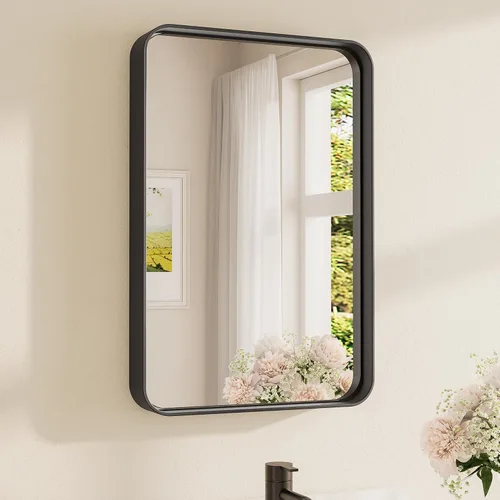 Vista 83 de TETOTE Espejo de marco dorado cepillado de 16 x 24 pulgadas, espejo de tocador de baño de latón dorado para pared, espejo enmarcado rectangular