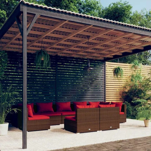 Vista 54 de Sofá de 3 plazas con cojines de ratán de poliéster marrón, juego de muebles de patio al aire libre con 3 sofás centrales para patio trasero, jardín