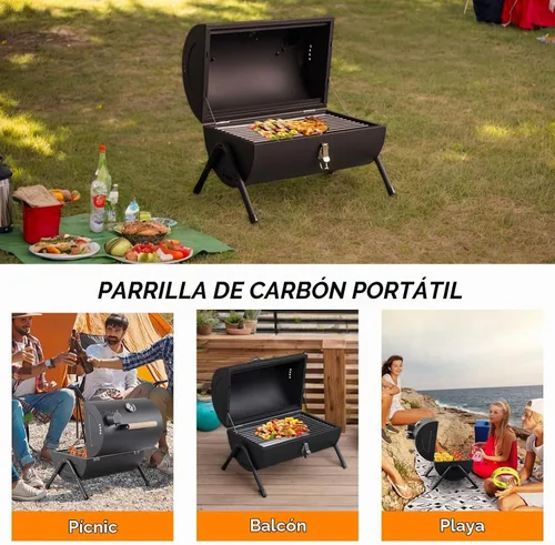 Vista 8 de VINGLI Parrilla de carbón portátil de doble cara, mango de madera, bolsa de almacenamiento, multifuncional de metal compacto de mesa para barbacoa