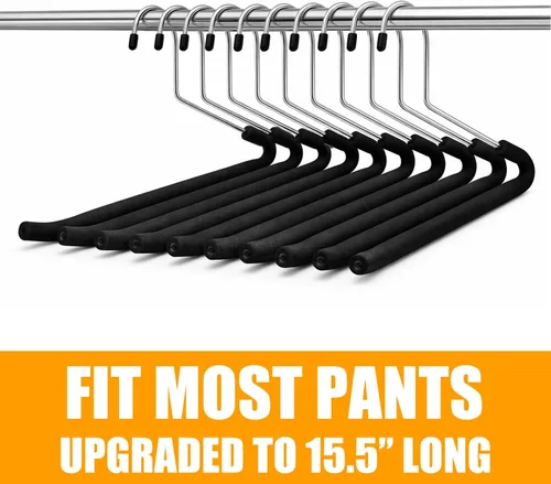 Vista 2 de [Upgraded Reversed Hook] HUJI Extra Long Heavy Duty Open Ended Ergonomic Easy Slide Non-Slip Wrinkle Free Foam Coated Metal Pants Hangers Trouser