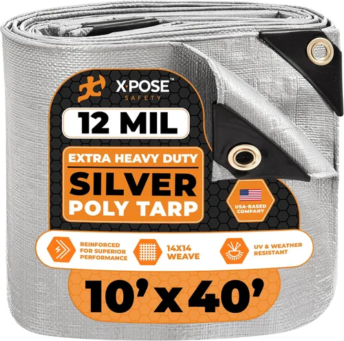 Vista 149 de Xpose Safety Lona protectora de polietileno plateado resistente de 5 x 7 pies - Funda protectora multiusos - Duradera, resistente al agua