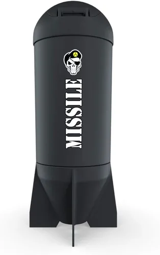 Vista 2 de Missile - Botella agitadora con temática militar, taza de proteína a prueba de fugas con compartimento de almacenamiento, mezcla de polvos