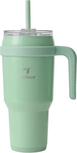 Vista 22 de REDUCE Vaso de acero inoxidable de 24 onzas con asa, con aislamiento al vacío de doble pared, tapa a prueba de sudor y popote reutilizable, mantiene