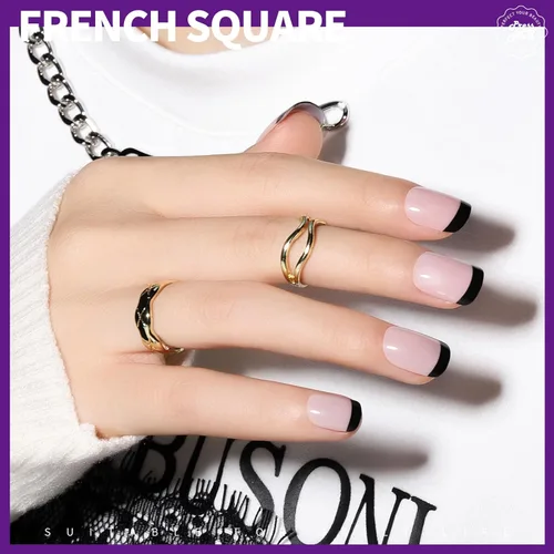 Vista 9 de Teenitor Uñas cortas a presión, kit de manicura de uñas francesas de 312 piezas, uñas postizas con diseño, uñas de punta francesa extra cortas