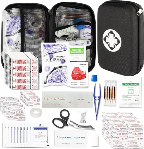 Vista 9 de Kit de primeros auxilios de supervivencia para auto-hogar, kit de emergencia, color azul, 273 piezas de equipo, suministros de viaje, set