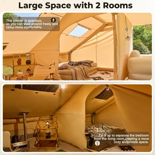 Vista 7 de Inflatable Tents for 4-6 People, 600D Oxford Blow up Tent with Extended Canopy, Skylight, Mesh Windows, Stove Jack & Pump, Easy Setup 2 Room