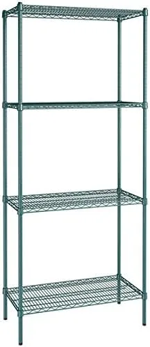 Vista 193 de Kit de 4 estantes de epoxi verde NSF de 21 x 72 pulgadas con postes de 86 pulgadas, estantería de almacenamiento resistente, kit de estantería