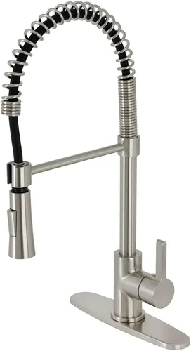 Kingston Brass LS8678CTL Continental - Grifo de cocina de preenjuague, 8" en alcance de la boquilla, níquel cepillado
