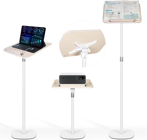 Vista 11 de Soporte para libros de pie 2 en 1, soporte plegable para libros para lectura con clips de página, altura ajustable de 19 a 51 pulgadas, soporte