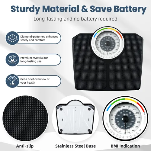 Vista 5 de TIPRE Báscula analógica para peso corporal, báscula de baño mecánica, báscula analógica para peso corporal, 330.7 lbs/330 libras, escala de esfera