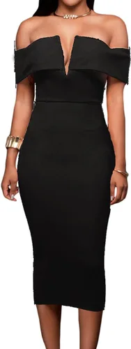 Vista 2 de AlvaQ - Vestido de mujer, sensual, con cuello en V, sin hombros, estilo club midi