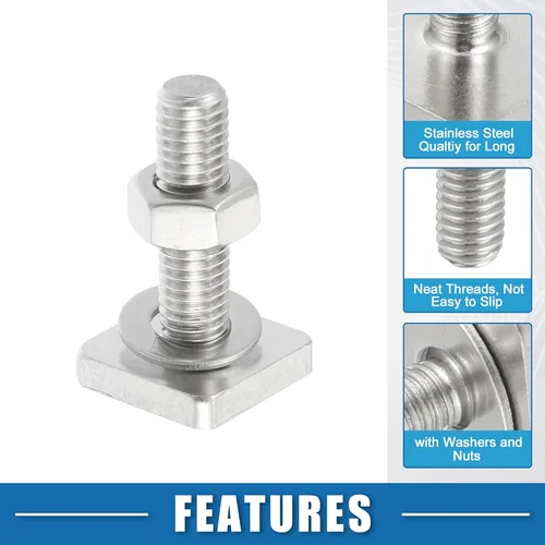 Vista 4 de Perno de ranura en forma de T M8 con arandela de tuercas en forma de T, accesorios de acero inoxidable (paquete de 6)