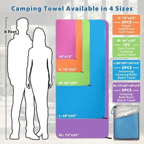 Vista 2 de Toalla de microfibra para viajes y deportes Syourself, con formato de secado rápido, absorbente, compacta y suave, adecuada para yoga, gimnasio, Azul