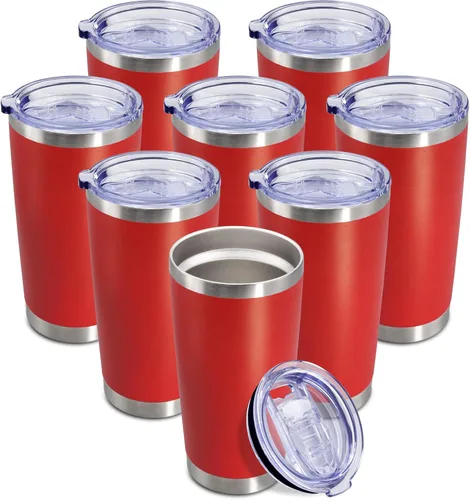 Vista 33 de Vaso de viaje de café de 20 onzas a granel con tapa, acero inoxidable de doble pared aislada al vacío, tazas con recubrimiento en polvo que se