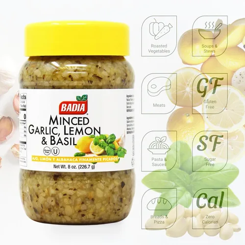 Vista 2 de Badia Ajo picado, limón y albahaca 8 oz - Mezcla de ajo picado, hierbas y cítricos