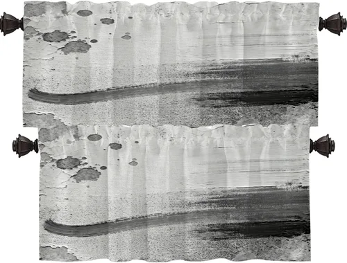 Vista 81 de Shrahala Beige and Orange Abstract Art Brushstrokes Tier Curtains for Kitchen Windows, Abstract Oil Paint Cafe Curtain Multilayer Polyester Blackout