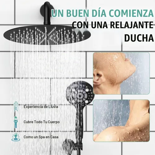 Vista 3 de SR SUN RISE Grifo de ducha – Sistema de cabezal de ducha multifuncional de alta presión de 10 pulgadas con accesorios de cabezal de ducha de mano