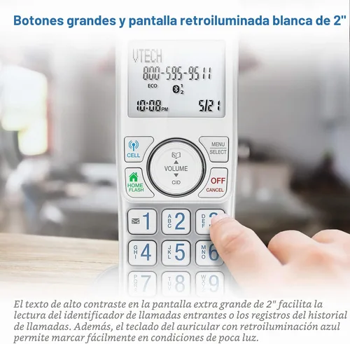 Vista 8 de VTECH VS112-3 DECT 6.0 - Teléfono inalámbrico Bluetooth 3 para el hogar con contestador, bloqueo de llamadas, identificador de llamadas Plateado