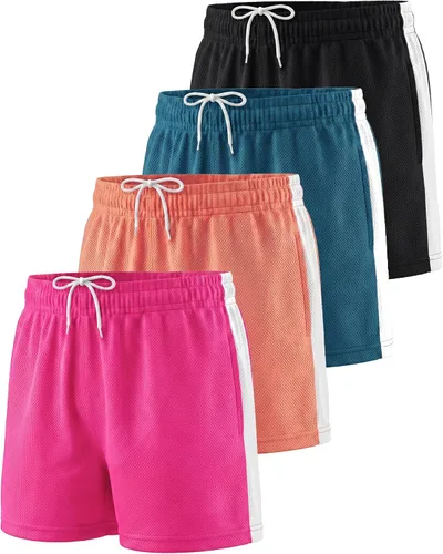 Vista 14 de Paquete de 4 pantalones cortos de malla para niñas, atléticos, baloncesto Conjunto 1