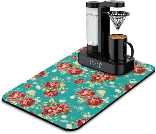 Vista 46 de Tapete de barra de café, accesorios para encimera, absorbente, para ocultar manchas, con parte trasera de goma, tapete de secado de platos