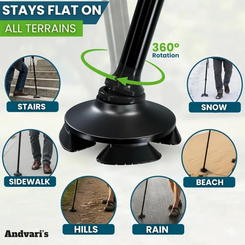 Vista 8 de Bastón para hombres y mujeres – Plegable, ajustable, bastón autoestable con base pivotante de 360°, agarre cómodo, bastones resistentes