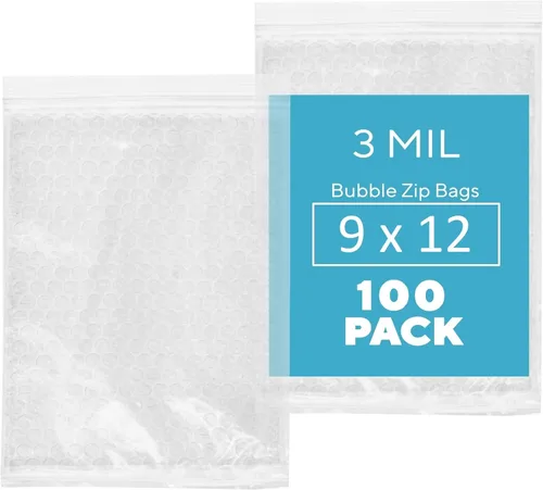 Vista 24 de GPI, 10 unidades, bolsas con cremallera recerrable de burbujas de 3"x3", 3 mil de grosor, resellables, reutilizables, bolsas de envoltura acolchada