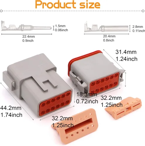 Vista 5 de Conector de la serie DT 12 pines (16 AWG-22 AWG) sellado macho y hembra Auto impermeable conector de cable eléctrico enchufe