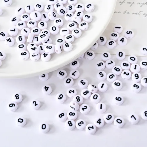 Vista 4 de 100 cuentas numéricas, cuentas acrílicas blancas de 0.27 x 0.18 pulgadas, cuentas redondas de plástico número 0 para hacer joyas, pulseras, collares
