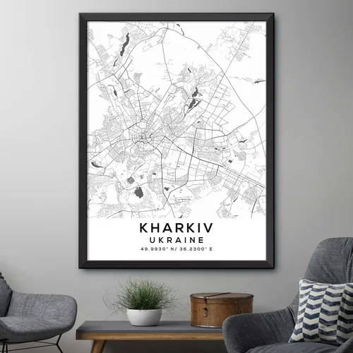 Vista 4 de Mapa de Kharkiv, Ucrania, Light 2 (36x48)