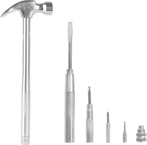 GreatNeck - Martillo 5 en 1, relleno de calcetines, destornillador multiherramienta integrado, chapado en cromo para resistir el óxido, hacer frente