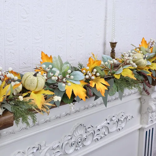 Vista 2 de Guirnalda de 6 pies de otoño para repisa, decoraciones de otoño para el hogar, porche de otoño, guirnaldas de hojas de arce de otoño