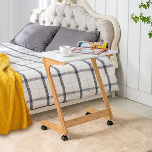 Vista 8 de Nnewvante Mesa Bandeja de TV con Ruedas, Mesa Auxiliar para Sofá con Ruedas, Escritorio Portátil para Sofá, Mesa Lateral, Bandeja para Aperitivos