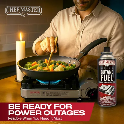 Vista 9 de Chef Master 4 recipientes de combustible de butano de 8 onzas – Recambio de butano para antorcha de cocina y estufa de campamento – Recipiente