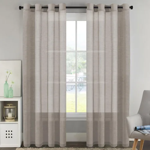 Vista 26 de H.VERESAILTEX - Cortinas de lino natural mezclado con 2 paneles semi transparentes de lino texturizado para sala de estar/dormitorio filtrado