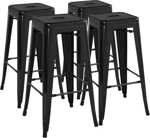 Vista 10 de Yaheetech Taburetes de bar de 24 pulgadas de altura de mostrador, juego de 4 taburetes de metal industriales, sillas modernas apilables sin espalda