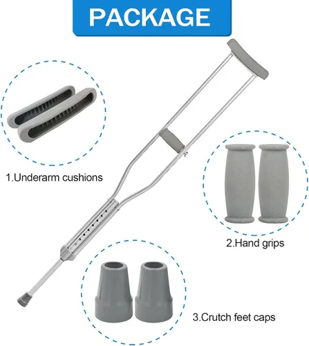 Vista 4 de Juego de almohadillas y gorras para muletas (6 piezas) – Acolchado cómodo para axilas y empuñaduras con tapas de repuesto para pies, ajuste