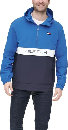 Tommy Hilfiger - Chaqueta rompevientos con capucha para hombre estilo retro ligera resistente al agua