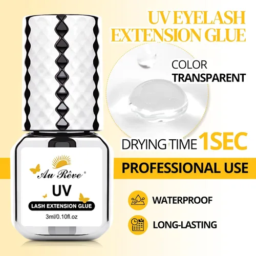 Vista 2 de Pegamento de extensión de pestañas UV de 0.1 fl oz, pegamento de pestañas extra fuerte, pegamento de pestañas UV, 20 almohadillas de doble ojo